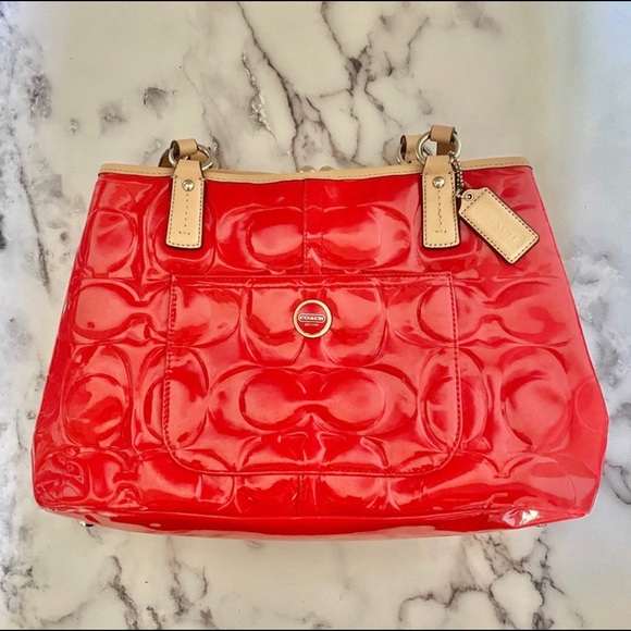 Coach Signature Embossed Patent Leather Handbag - Picture 2 of 13
